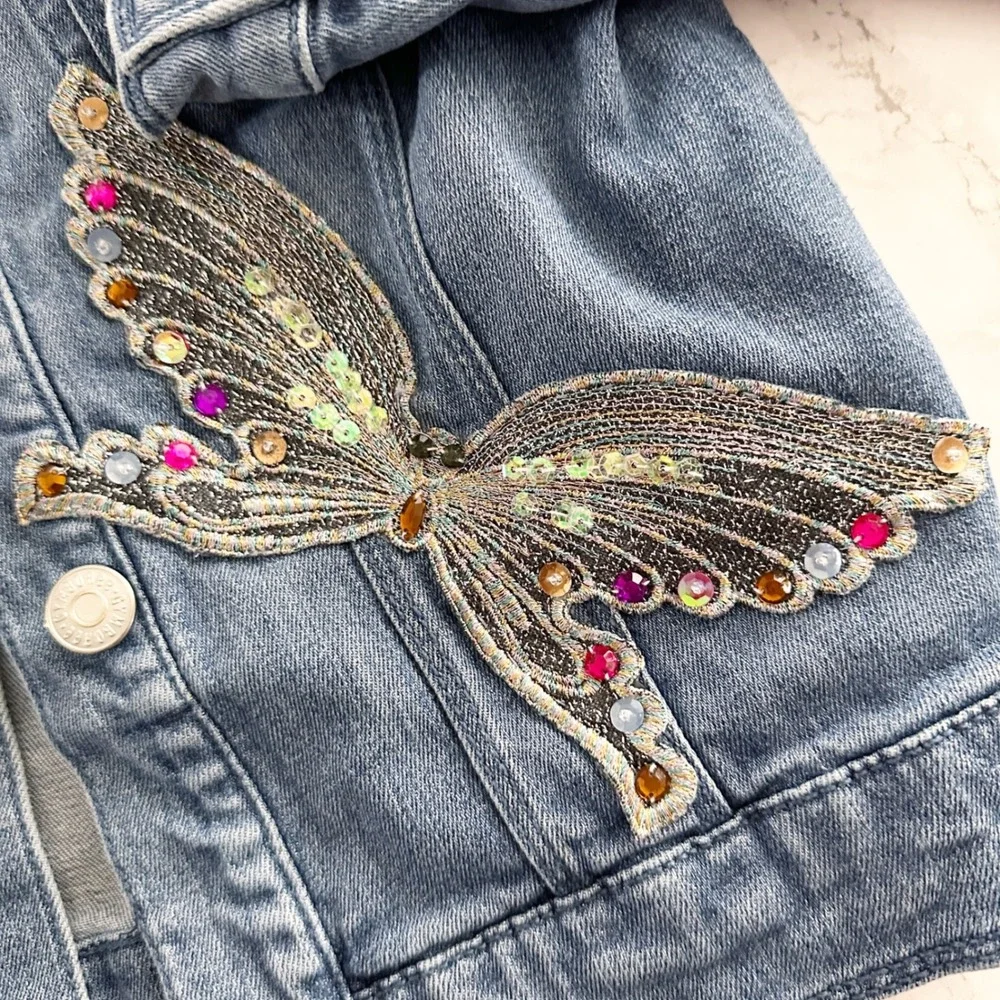 Gymboree Sequin Butterdly Cotton Long Sleeve Blue Denim Jacket Kids Size Large